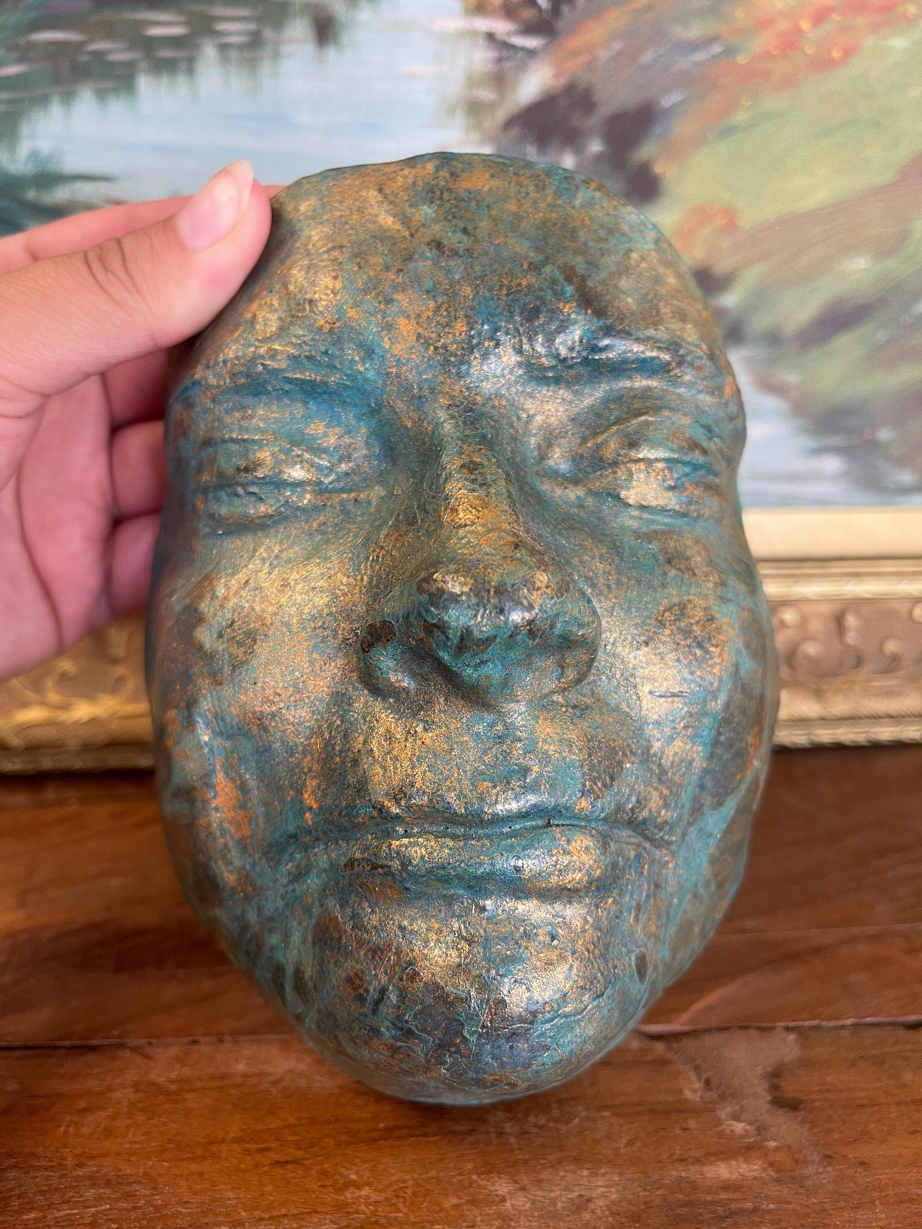 Patinated Bronze-Style Looking Ceramic Face Sculpture by Melinda,
Signed 2008